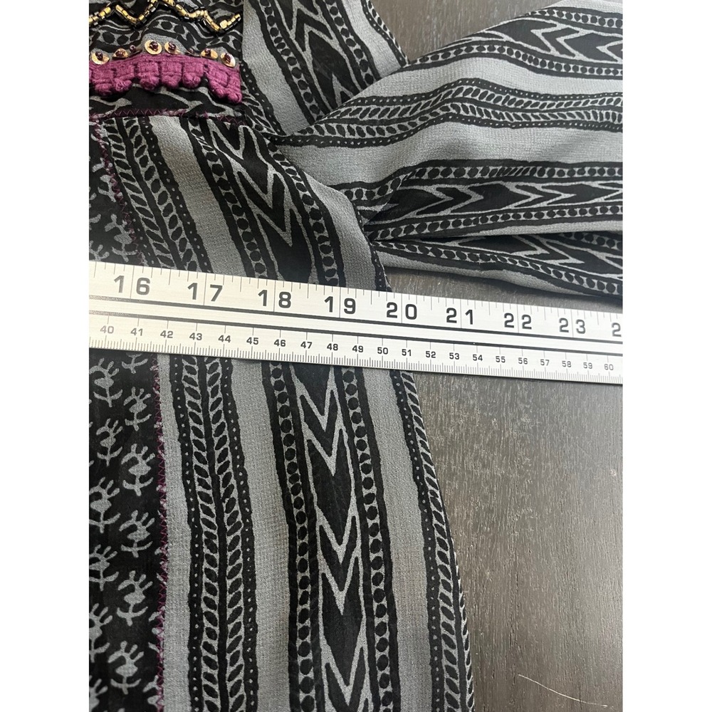 Free People Black Patterned Beaded Tunic Top Long Sleeve Women Medium Sheer Boho - Picture 10 of 14